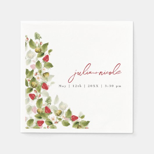 赤い甘い野生のイチゴの結婚花 スタンダードカクテルナプキン (正面)