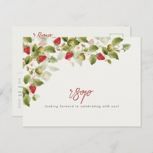 赤い甘い野生のイチゴの結婚花 ポストカード (正面/裏面)