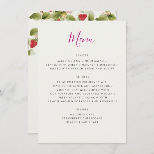 赤い甘い野生のイチゴの結婚花 メニュー (正面/裏面)