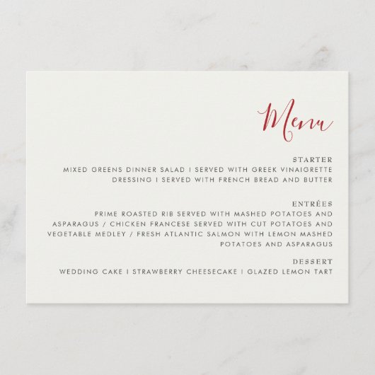 赤い甘い野生のイチゴの結婚花 メニュー (正面)