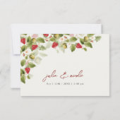 赤い甘い野生のイチゴの結婚花 出欠カード (裏面)