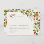 赤い甘い野生のイチゴの結婚花 出欠カード (正面/裏面)