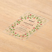 赤い甘い野生のイチゴの花ベビーシャワー アクリル招待状 (レイダウン)