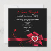 赤い甘い16誕生日パーティーハートフォトシルバー 招待状 (裏面)