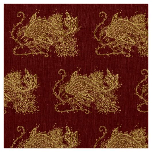 赤い生地の金禅のコイ ファブリック (見本)