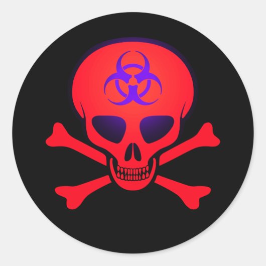 赤い生物学的災害［有害物質］スカルとクロスボーンシール ラウンドシール (正面)