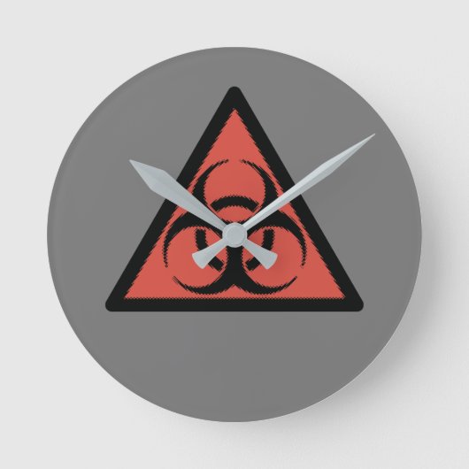 赤い生物学的災害［有害物質］記号 ラウンド壁時計 (正面)