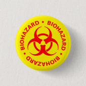 赤い生物学的災害［有害物質］警告のボタンピン 缶バッジ (正面)