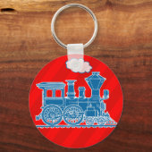 赤い男の子のキーチェーン上の青い列車 キーホルダー (正面)
