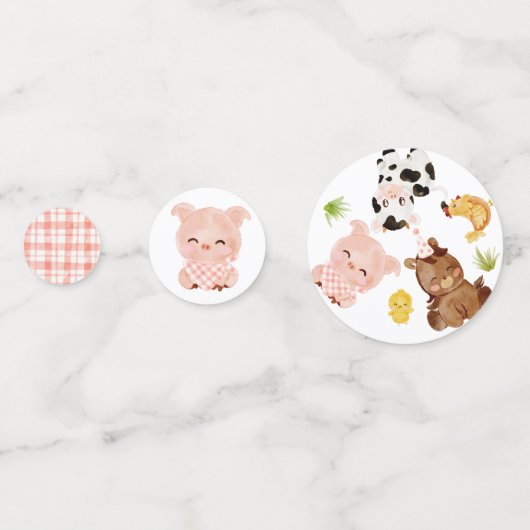 赤い男の子の納屋周囲の庭農場の動物の誕生日 コンフェッティ (正面)