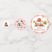 赤い男の子の納屋周囲の庭農場の動物の誕生日 コンフェッティ (裏面)