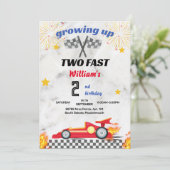 赤い男の子の車レース車2速2番目の誕生日 招待状 (スタンド正面)