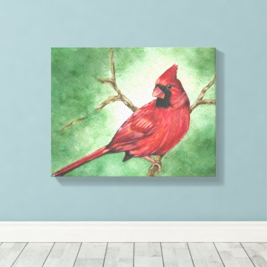 赤い男性の(鳥)ショウジョウコウカンチョウキャンバス印刷 キャンバスプリント (インサイチュ (ウッドフロア))