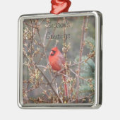 赤い男性(鳥)ショウジョウコウカンチョウシーズンのご挨拶 メタルオーナメント (左)