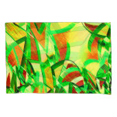 赤い画像に緑がかった筋が横切っており、小雨が降っているような効果 枕カバー (正面左)