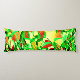 赤い画像に緑がかった筋が横切る、霧雨の効果 ボディピロー