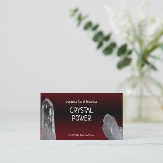 赤い癒しの結晶 – ミネラルクォーツの結晶 名刺 (スタンド正面)