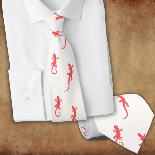 赤い登山のゲッコス（白） ネクタイ