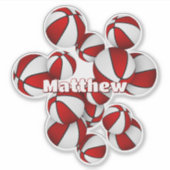 赤い白いアスリートボールのクラスター上のバスケット名 シール (正面)