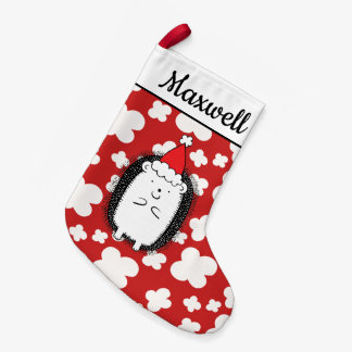 赤い白いイラストレーションにかわいいヘッジホッグ スモールクリスマスストッキング
