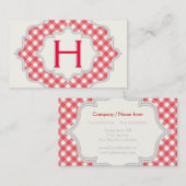 赤い白いギンガムのフレームのモノグラム 名刺 (正面/裏面)