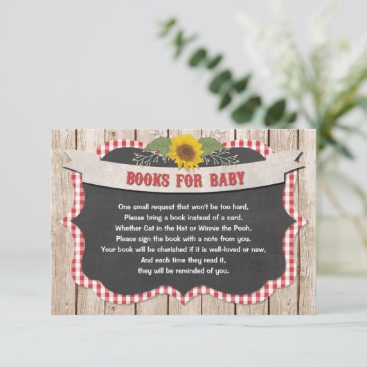 赤い白いギンガムイエローヒマワリの本ベビー エンクロージャーカード (スタンド正面)