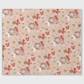 赤い白いクリスマスくるみ割りリスのネズミ ラッピングペーパー (フラット)