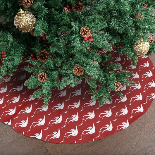 赤い白いクリスマスの部族ドラゴン ブラッシュドポリエステルツリースカート
