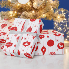 赤い白いクリスマスオーナメントバウブルパターン ラッピングペーパー