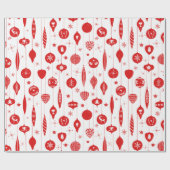 赤い白いクリスマスオーナメントバウブルパターン ラッピングペーパー (フラット)