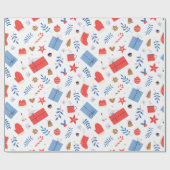 赤い白いクリスマスグローブキャンディケーンボードブル ラッピングペーパー (フラット)