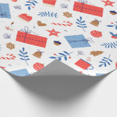 赤い白いクリスマスグローブキャンディケーンボードブル ラッピングペーパー (角)