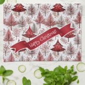 赤い白いクリスマスツリーパターン#4 ID1009 キッチンタオル (折り畳み)