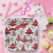 赤い白いクリスマスツリーパターン#4 ID1009 ペーパープレート (パーティー)