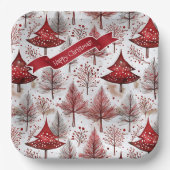 赤い白いクリスマスツリーパターン#4 ID1009 ペーパープレート (正面)