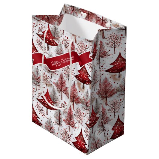 赤い白いクリスマスツリーパターン#4 ID1009 ミディアムペーパーバッグ (正面アングル)
