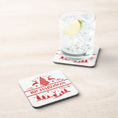 赤い白いクリスマスパーソナライズされたの家族の名前 コースター (右側)