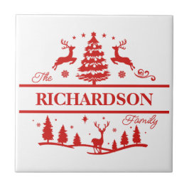 赤い白いクリスマスパーソナライズされたの家族の名前 タイル