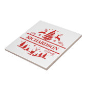 赤い白いクリスマスパーソナライズされたの家族の名前 タイル (側面)