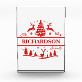 赤い白いクリスマスパーソナライズされたの家族の名前 フォトブロック (正面)