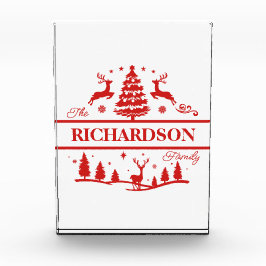 赤い白いクリスマスパーソナライズされたの家族の名前 フォトブロック