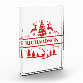 赤い白いクリスマスパーソナライズされたの家族の名前 フォトブロック (左)