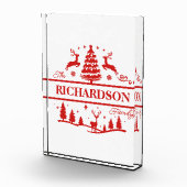 赤い白いクリスマスパーソナライズされたの家族の名前 フォトブロック (右)