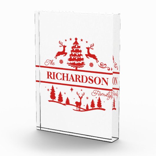 赤い白いクリスマスパーソナライズされたの家族の名前 フォトブロック (右)