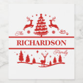 赤い白いクリスマスパーソナライズされたの家族の名前 ワインラベル (シングルラベル)