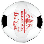 赤い白いクリスマスパーソナライズされたの家族名 サッカーボール (回転)