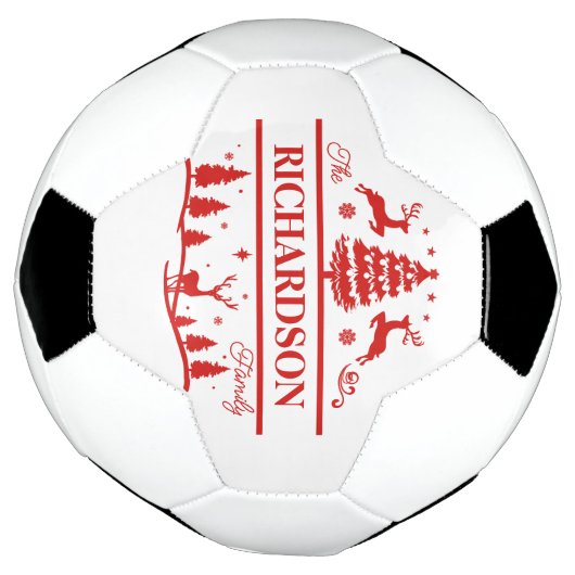 赤い白いクリスマスパーソナライズされたの家族名 サッカーボール (回転)