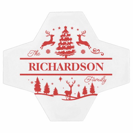 赤い白いクリスマスパーソナライズされたの家族名 サッカーボール (フラット)