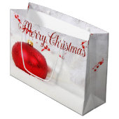 赤い白いクリスマスボールホリデー、メリークリスマス ラージペーパーバッグ (正面アングル)