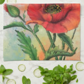 赤い白いケシのキッチンタオルポピーの花 キッチンタオル (折り畳み)